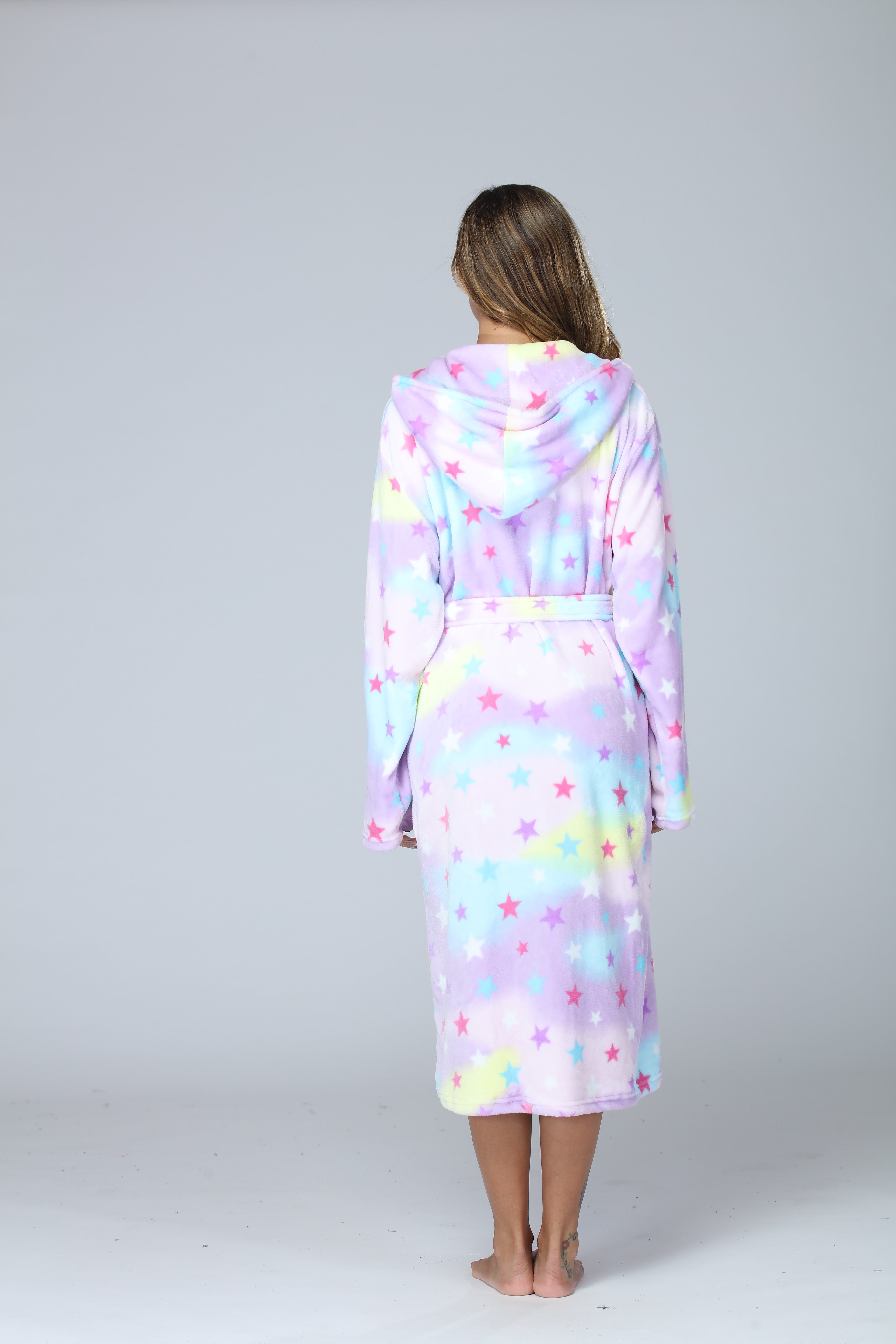 RONGTAI Womens Long Robes Plush Fleece Nightgown Thick Hooded Bathrobe With Pockets Fluffy Sleepwear For Men