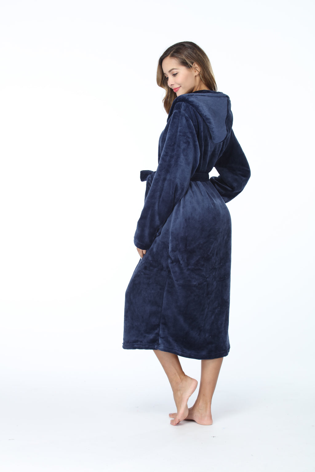 RONGTAI Womens Long Robes Plush Fleece Nightgown Thick Hooded Bathrobe With Pockets Fluffy Sleepwear For Men